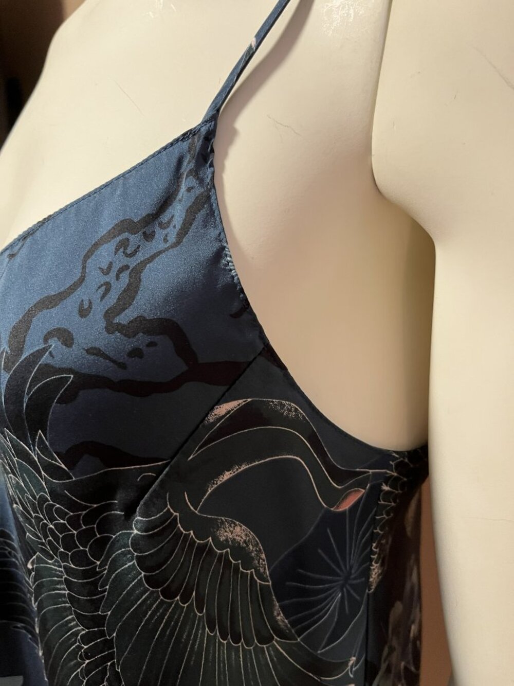 NWOT 2PC Set Lounge Jumpsuit plus Nightie la Vie en Rose Asian cranes teals Sz M - Picture 4 of 12